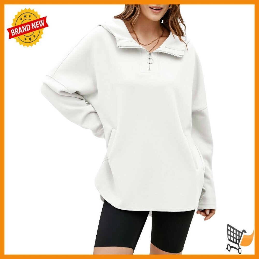 Oversized Half-Zip Hoodie with Pockets, Soft Pullover Sweatshirt